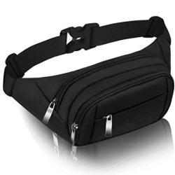 Bauchtasche Damen Große Kapazität Gürteltasche Herren 4 Reißverschluss Taschen wasserdichte Hüfttasche Schwarz für 7,9 Mini
