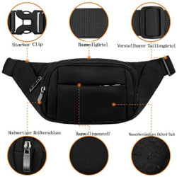 Bauchtasche Damen Große Kapazität Gürteltasche Herren 4 Reißverschluss Taschen wasserdichte Hüfttasche Schwarz für 7,9 Mini