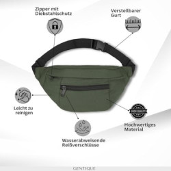 Bauchtasche Herren und Damen, Unisex Gürteltasche mit vielen Reißverschlussfächer für maximalen Stauraum, Hüfttasche für Spor
