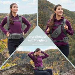 Valkental - Hochwertiger & Nachhaltiger Rucksack mit verstaubaren Hüftgurten | 22L | Erweiterbar mit Bauchtasche - Geeignet a