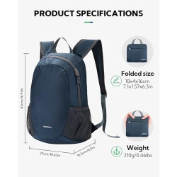 WATERFLY Ultraleicht Rucksack Faltbar 18L: Klein Packable Wanderrucksack Leicht Dünner Tagesrucksack Sportlich Daypack für Sp