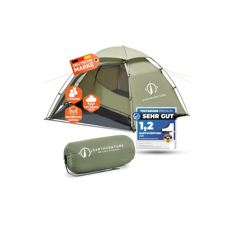 EARTHVENTURE® Camping Zelt 2 Personen wasserdicht - Schneller & Leichter Aufbau - Ultraleichtes Zelt kleines Packmaß - Zelt f EARTHVENTURE® Camping Zelt 2 Personen wasserdicht - Schneller & Leichter Aufbau - Ultraleichtes Zelt kleines Packmaß - Zelt f