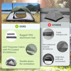 JAICOM Zelt - 2 Personen Camping Zelt, Ultraleicht & Wasserdichtes & Winddicht Kuppelzelte, Aluminum Zeltstange, 2 Türen, Kle
