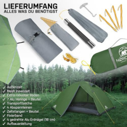 NORDBÄR® Zelt für 1-2 Personen Ultraleicht & wasserdicht | 1-2 Mann Zelt für Camping, Trekking, Festival | Outdoor, Trekkingz