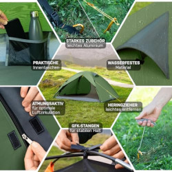 NORDBÄR® Zelt für 1-2 Personen Ultraleicht & wasserdicht | 1-2 Mann Zelt für Camping, Trekking, Festival | Outdoor, Trekkingz
