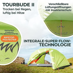 Tourbold Zelt 2 Personen | Tourbude II | kleines Packmaß | Ultraleicht | wasserdicht | großes Innenzelt | Doppelschichtzelt |