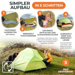 Tourbold Zelt 2 Personen | Tourbude II | kleines Packmaß | Ultraleicht | wasserdicht | großes Innenzelt | Doppelschichtzelt |