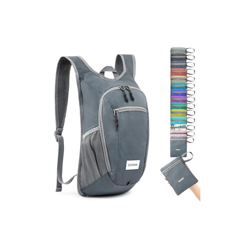 G4Free Kleiner Rucksack, 10/15 l, faltbar, leicht, verstaubar, Tagesrucksack, Reisen, Outdoor, Wandern, Schultertasche, Grau G4Free Kleiner Rucksack, 10/15 l, faltbar, leicht, verstaubar, Tagesrucksack, Reisen, Outdoor, Wandern, Schultertasche, Grau