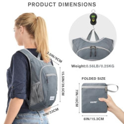 G4Free Kleiner Rucksack, 10/15 l, faltbar, leicht, verstaubar, Tagesrucksack, Reisen, Outdoor, Wandern, Schultertasche, Grau 
