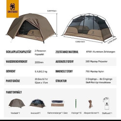 OneTigris COSMITTO 2 Personen Rucksack Zelt - Freistehend leicht wasserdicht 3 Jahreszeiten Camping Zelt für Outdoor Wandern 