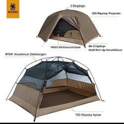 OneTigris COSMITTO 2 Personen Rucksack Zelt - Freistehend leicht wasserdicht 3 Jahreszeiten Camping Zelt für Outdoor Wandern 