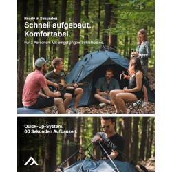 qeedo Quick Ash Campingzelt für 2 Personen mit Quick-Up-System  Schnellaufbau  - Zweimannzelt leicht & wasserdicht, Eingang m