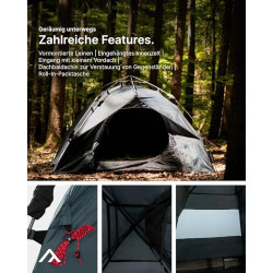 qeedo Quick Ash Campingzelt für 2 Personen mit Quick-Up-System  Schnellaufbau  - Zweimannzelt leicht & wasserdicht, Eingang m