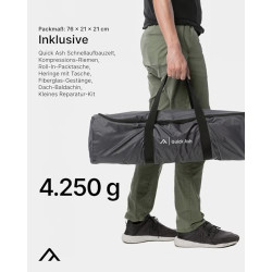 qeedo Quick Ash Campingzelt für 2 Personen mit Quick-Up-System  Schnellaufbau  - Zweimannzelt leicht & wasserdicht, Eingang m