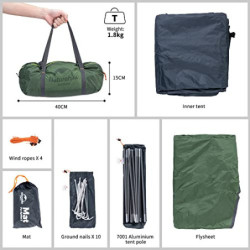 Naturehike Ultraleichtes Silikonzelt Campingzelt 2 Personen Zelt Regenfest Camping Wandern 3-4 Saison Zelt  Grün 