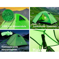 Campingzelt für 1-2 Personen  doppelwandig  – leicht, stabil, wasserdicht | 2 Eingänge, Moskitonetz, Lampenhaken, Fluoreszier