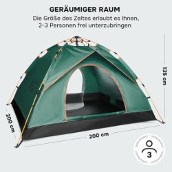 Zelt 2-3 Personen - Wurfzelt Wasserdicht - Automatik Pop Up Zelt - 200x200x135cm Trekkingzelt- Schnellaufbau Camping Igluzelt