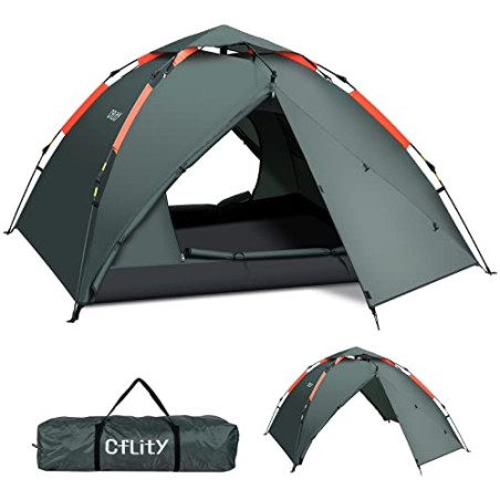 Cflity Camping Zelt, 3 Personen Instant Pop Up Wasserdicht DREI Schicht Automatische Kuppelzelt, Große 4 Jahreszeiten, Backpa