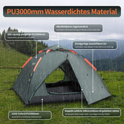 Cflity Camping Zelt, 3 Personen Instant Pop Up Wasserdicht DREI Schicht Automatische Kuppelzelt, Große 4 Jahreszeiten, Backpa
