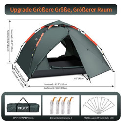 Cflity Camping Zelt, 3 Personen Instant Pop Up Wasserdicht DREI Schicht Automatische Kuppelzelt, Große 4 Jahreszeiten, Backpa