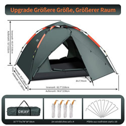 Cflity Camping Zelt, 3 Personen Instant Pop Up Wasserdicht DREI Schicht Automatische Kuppelzelt, Große 4 Jahreszeiten, Backpa