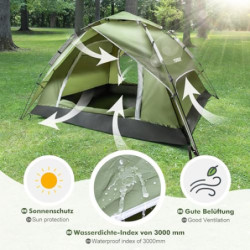Yorbay 2 in 1 Pop Up Camping Zelte für 2-3 Personen, doppelwandig Wasserdicht UV-Schutz Kuppelzelte Wurfzelte für Familie, Tr