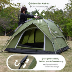 Yorbay 2 in 1 Pop Up Camping Zelte für 2-3 Personen, doppelwandig Wasserdicht UV-Schutz Kuppelzelte Wurfzelte für Familie, Tr
