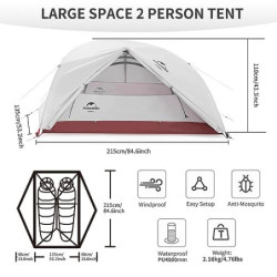 Naturehike Star-River Leichtes Zelt 20D Silikon Stoff 2 Person Doppelschichten Aluminium Rod Camping Zelt 20D Grau 