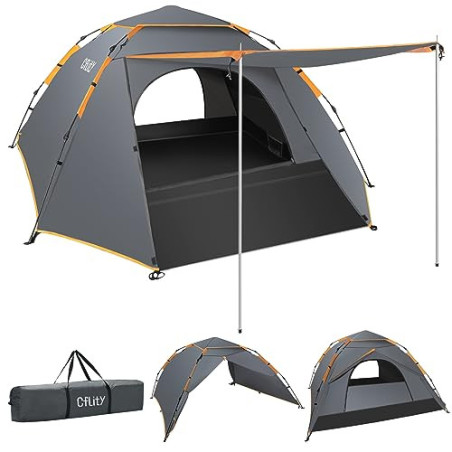 Cflity Camping Zelt, 3 Personen Pop Up Zelt Automatisches Instant DREI Schicht Wasserdicht 4 Jahreszeiten Große Wurfzelt & Ze