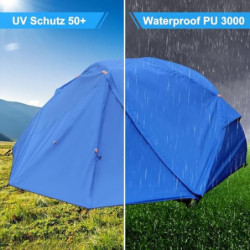 Campingzelt, 3-4 Personen Kuppelzelt mit Moskitonetz 5000mm Wasserdichtes Winddicht Anti Moskito Familienzelt, Leicht, 4 Jahr