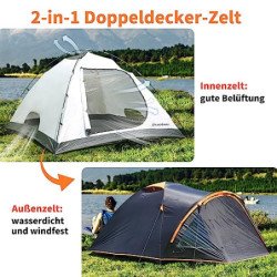 EchoSmile 4 Personen Camping Zelt,3-4 Saison Wasserdichtes 5000mm Zelt,Kuppelzelt mit Vorzelt,leichtes Wanderzelt Outdoor igl