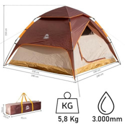 Automatik- Campingzelt Pop-Up Zelt 3-4 Personen 2 in 1 Campingzelt und Pavillon/Sonnenschutz – doppelwandig, wasserdicht, Win