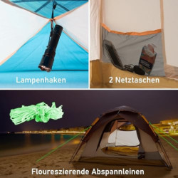 Automatik- Campingzelt Pop-Up Zelt 3-4 Personen 2 in 1 Campingzelt und Pavillon/Sonnenschutz – doppelwandig, wasserdicht, Win