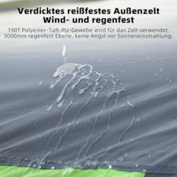 Peirhw Tunnelzelt für 4 Personen, Tipi-Zelt Groß Campingzelt mit Schlafkabine, 3000 mm wasserdichtes Familienzelt, Hauszelt m