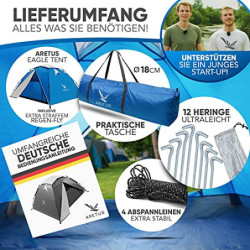 Aretus - Wurfzelt 2-4 Personen AUF-ABBAU IN 45 Sekunden -Extra Groß & Wasserdicht- Pop up Zelt 3 Person automatik Wurfzelt 3 