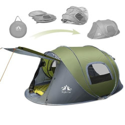 Night Cat Aufgerüstetes Pop-Up-Zelt für 2–4 Personen, einfacher Aufbau in 3 Sekunden, sofortiges Campingzelt mit Veranda, aut