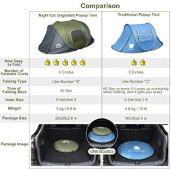 Night Cat Aufgerüstetes Pop-Up-Zelt für 2–4 Personen, einfacher Aufbau in 3 Sekunden, sofortiges Campingzelt mit Veranda, aut
