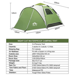 Night Cat Pop Up Zelt 3 4 Personen Mann Wasserdicht Wurfzelt Atmungsaktiv Einfache Einstellung für Camping Wandern