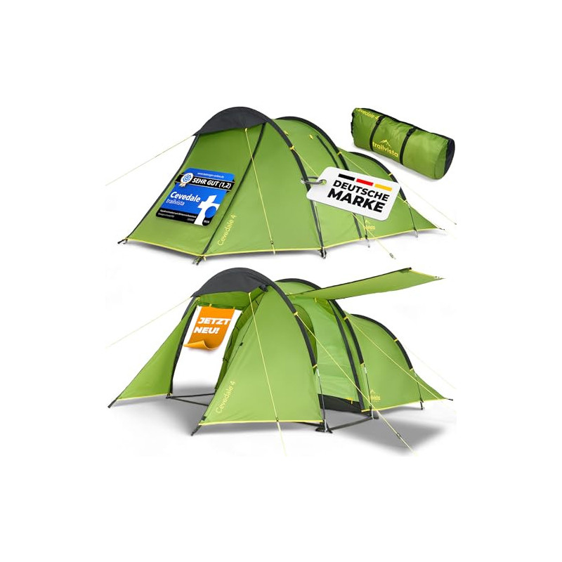 trailvista® Zelt 4 Personen - Familienzelt mit Vorzelt - Campingzelt für 4 Personen wasserdicht mit 3000mm Wassersäule - Camp
