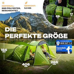 trailvista® Zelt 4 Personen - Familienzelt mit Vorzelt - Campingzelt für 4 Personen wasserdicht mit 3000mm Wassersäule - Camp