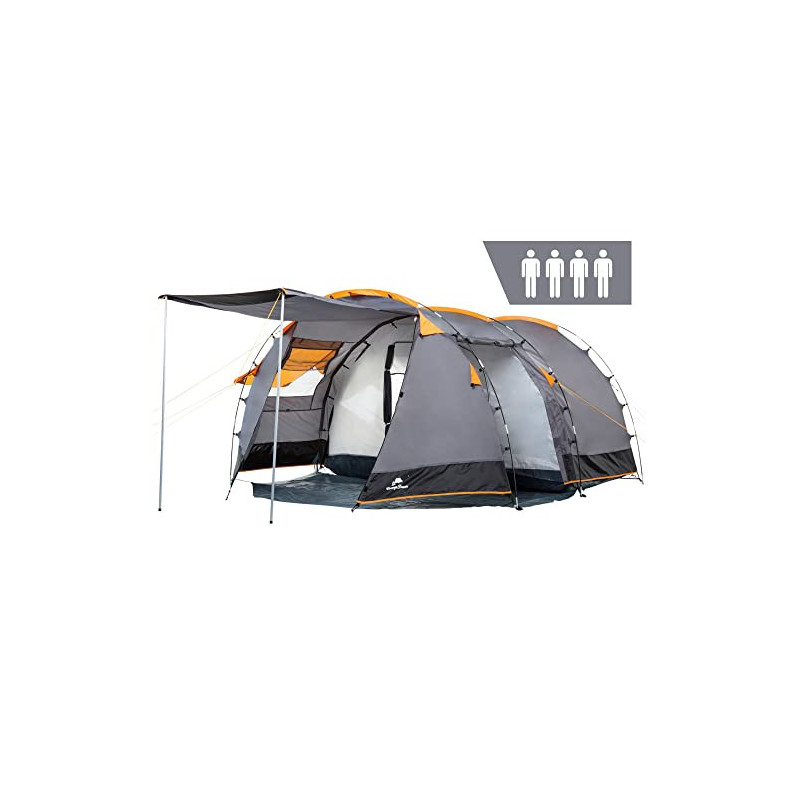 CampFeuer Zelt Super+ für 4 Personen | Grau/Schwarz Orange | Großes Tunnelzelt mit 2 Eingängen und Vordach, 3000 mm Wassers CampFeuer Zelt Super+ für 4 Personen | Grau/Schwarz Orange | Großes Tunnelzelt mit 2 Eingängen und Vordach, 3000 mm Wassers