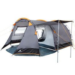 CampFeuer Zelt Super+ für 4 Personen | Grau/Schwarz  Orange  | Großes Tunnelzelt mit 2 Eingängen und Vordach, 3000 mm Wassers