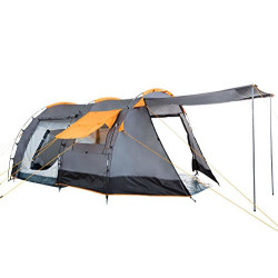 CampFeuer Zelt Super+ für 4 Personen | Grau/Schwarz  Orange  | Großes Tunnelzelt mit 2 Eingängen und Vordach, 3000 mm Wassers