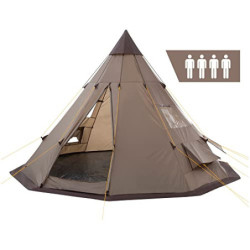 CampFeuer Tipi Zelt Spirit für 4 Personen | Braun | Indianerzelt für Camping, Wandern, 3000 mm Wassersäule | Firstzelt, Pyram