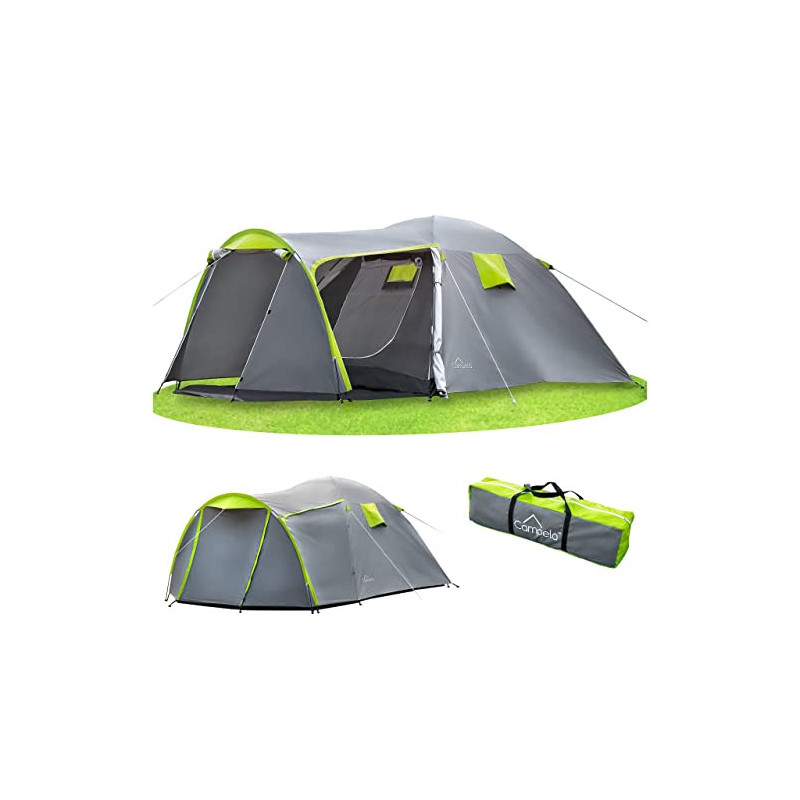 Campela Touristenzelt, Familienzelt, Tropical, für 3-4 Personen, wasserdicht 3000m, geklebte Nähte, CA0013 Green Campela Touristenzelt, Familienzelt, Tropical, für 3-4 Personen, wasserdicht 3000m, geklebte Nähte, CA0013 Green