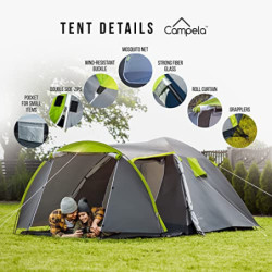 Campela Touristenzelt, Familienzelt, Tropical, für 3-4 Personen, wasserdicht 3000m, geklebte Nähte, CA0013  Green 