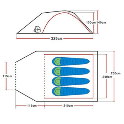 SAFACUS 4 Mann Camping Zelt, mit Vorraum, Iglu-Zelt für 4 Personen, leicht, stabil, doppelwandig, wasserdicht Kuppelzelt, Mos