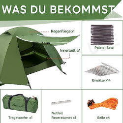 Clostnature 3 Jahreszeiten Zelt für Camping - 2/3/4 Personen Wasserdichtes Outdoor Zelt Ultraleichtes Trekking Zelt, Kompakt 