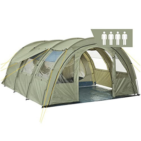 CampFeuer Zelt Multi für 4 Personen | Olivgrün | Tunnelzelt mit riesigem Vorraum, 5000 mm Wassersäule | Campingzelt mit Boden