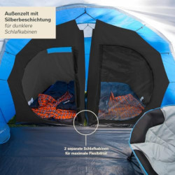 Skandika Tunnelzelt Kemi für 4 Personen | Camping Zelt, 2 Schlafkabinen, 2 m Stehhöhe, wasserfest, 3000 mm Wassersäule, Front